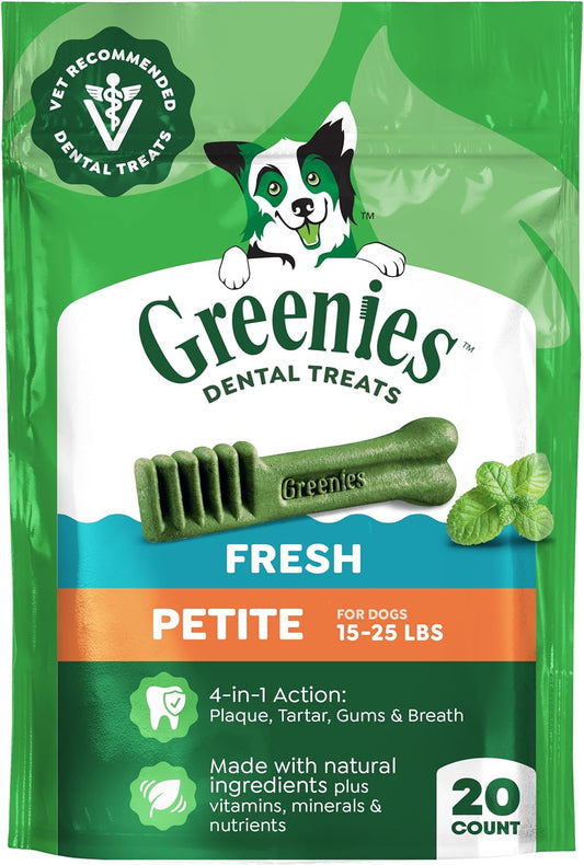Greenies Veterinarian-Recommended Adult Natural Dental Dog Treats Petite Size, Fresh Flavor, 12 Oz. Pack, 20 Count