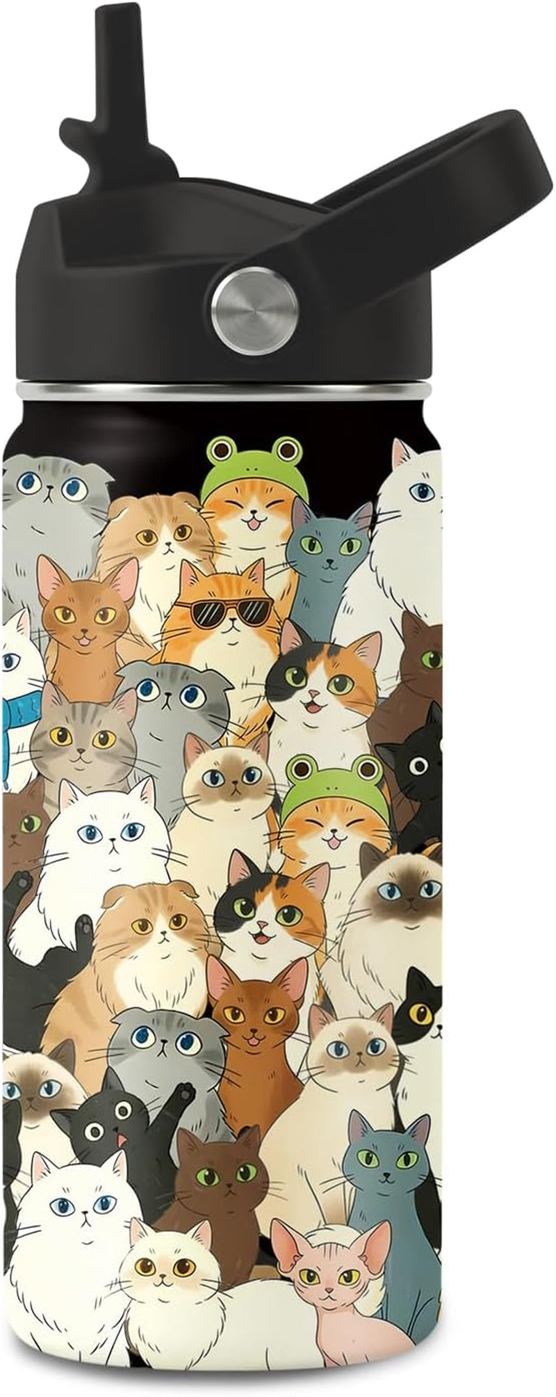 16Oz Cats Water Bottle with Handle & Straw, Cute Gifts for Women Cat Lover