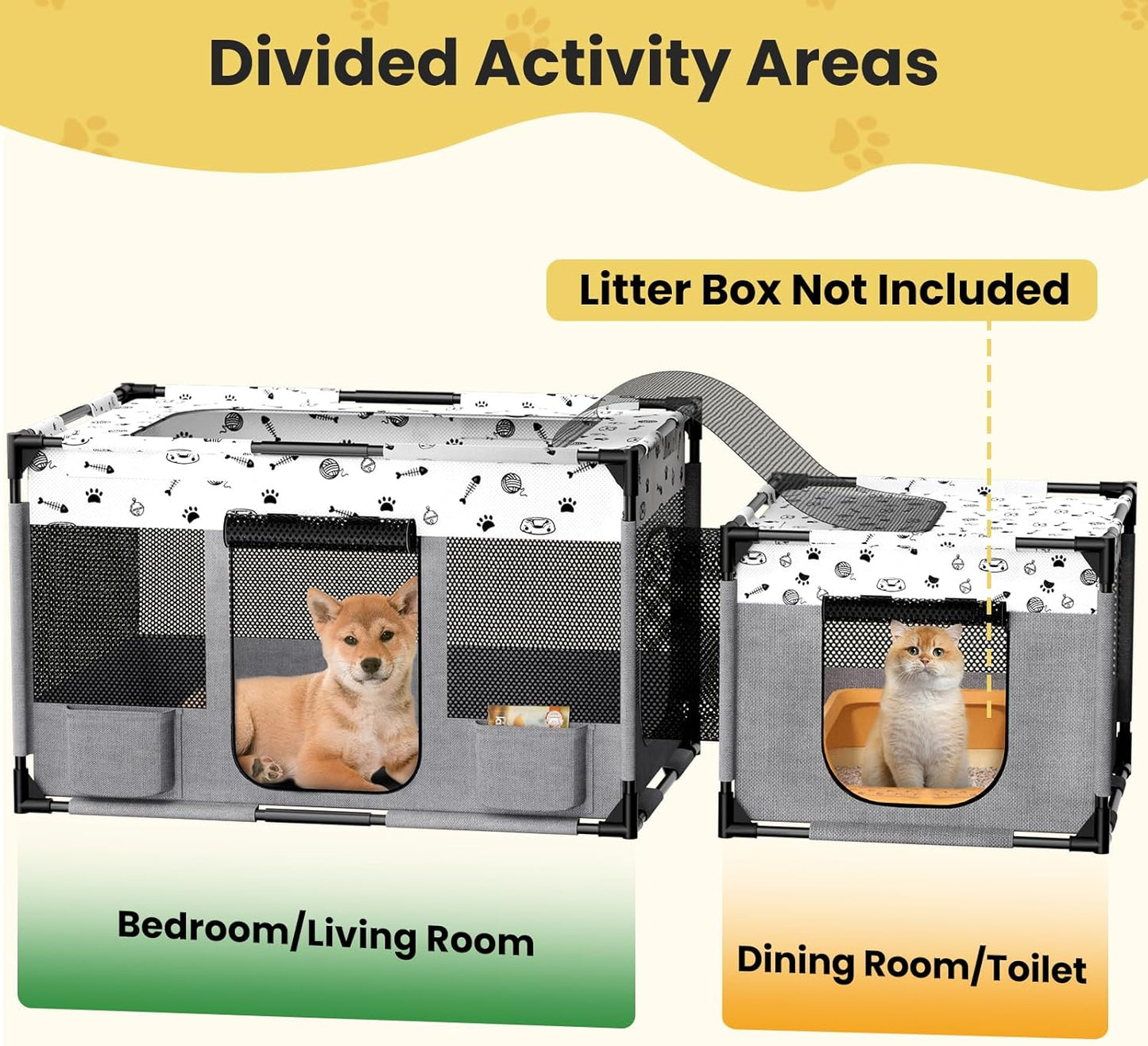 Portable Cat Playpen, PVC Pipe Reinforced Kitten Dog Pet Playpens for Indoor Cats Enclosed, Foldable Puppy Doggy Play Pen Outdoor, Kennel Tent Cage Crates, Zipper Top Cover(39"X24"X22")