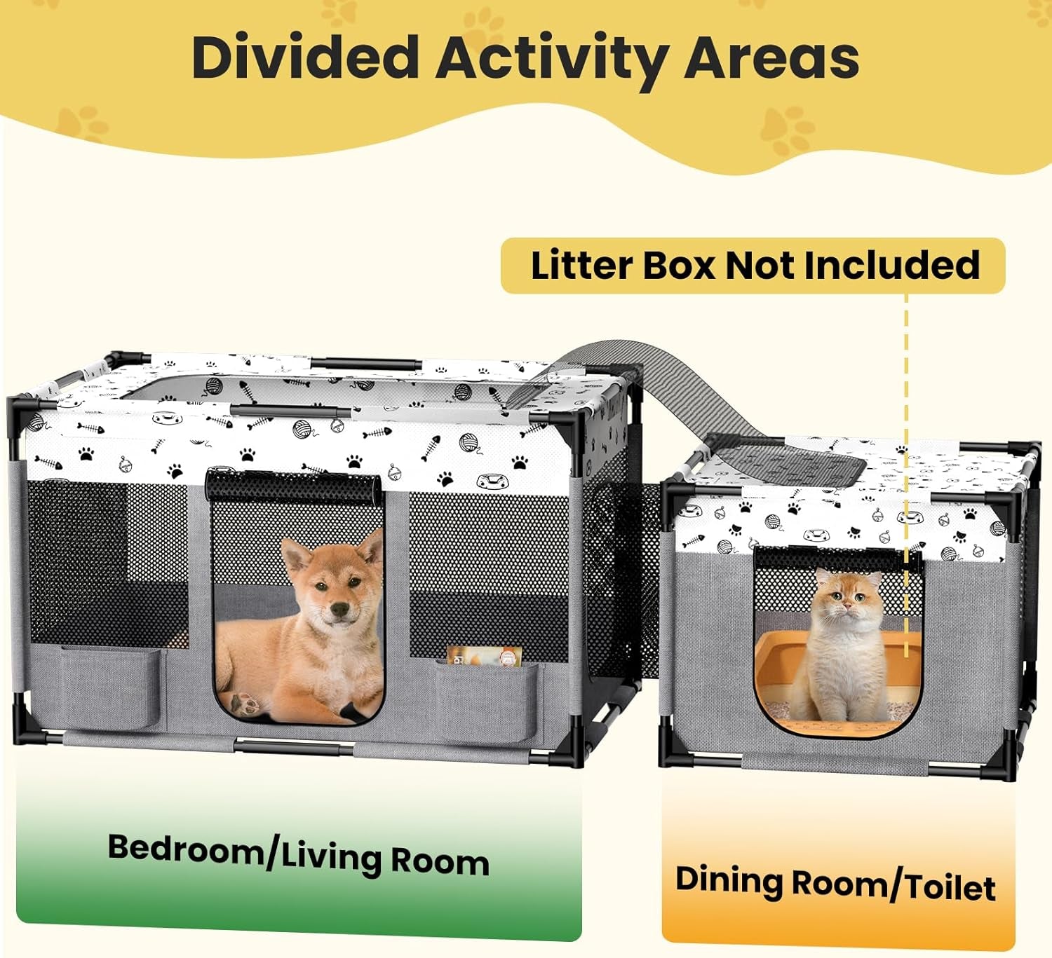 Portable Cat Playpen, PVC Pipe Reinforced Kitten Dog Pet Playpens for Indoor Cats Enclosed, Foldable Puppy Doggy Play Pen Outdoor, Kennel Tent Cage Crates, Zipper Top Cover(39"X24"X22")