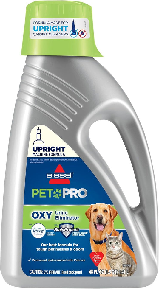 Bissell PET PRO OXY Urine Eliminator with Febreze Carpet Deep Clean Solution, with Stainprotect Technology, for Use in Leading Upright Carpet Cleaners, 48Oz, Our Best Formula for Pet Messes & Odors