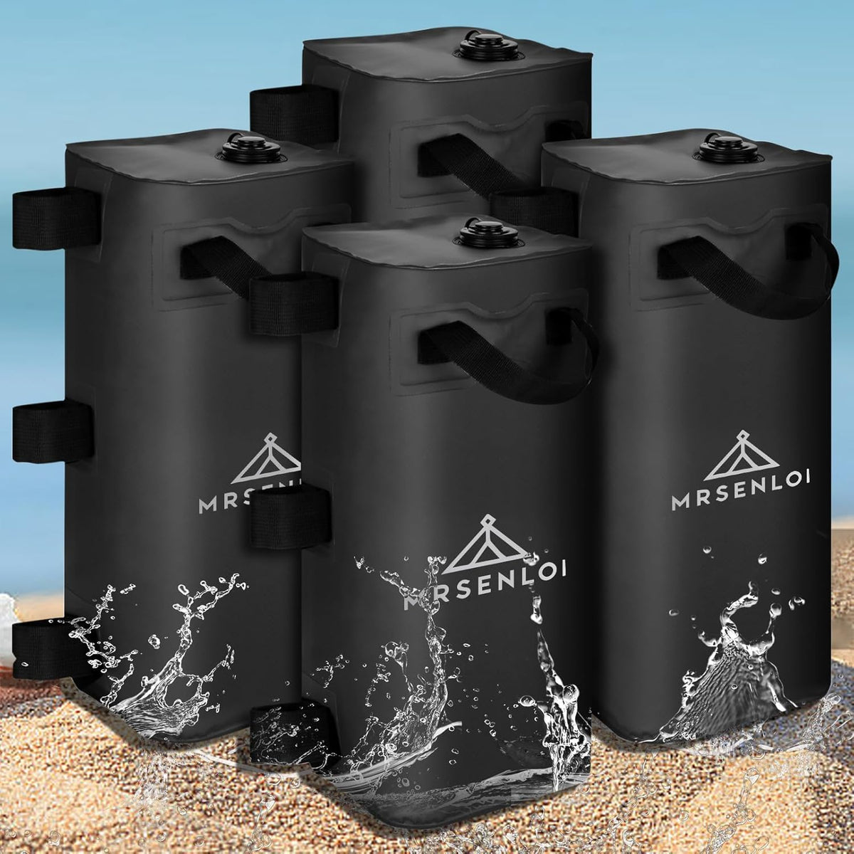 Mrsenloi Canopy Water Weights Bag Set of 4, 220 LBS Gazebos Tent Water Weights Set, 4 Leg Weights for Gazebo, Pop-Up Canopy, Canopies, Tent (Black 25L)