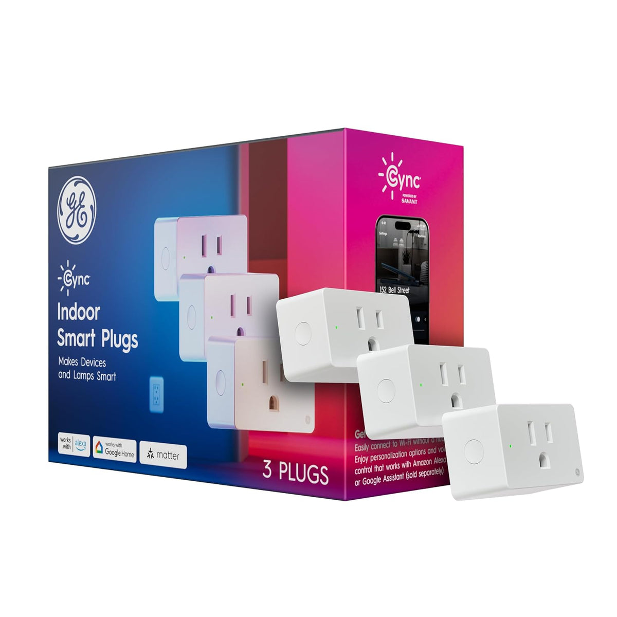 GE Cync Smart Plug, Wifi Smart Outlet, Matter, Alexa & Google, 3 Pack