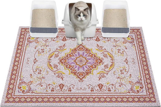 Glittme Cat Litter Mat with Non-Slip Bottom Litter Box Mat 40"X30" Litter Trapping Mat Easy to Clean Washable Cat Food Mat for Kitty,Xl