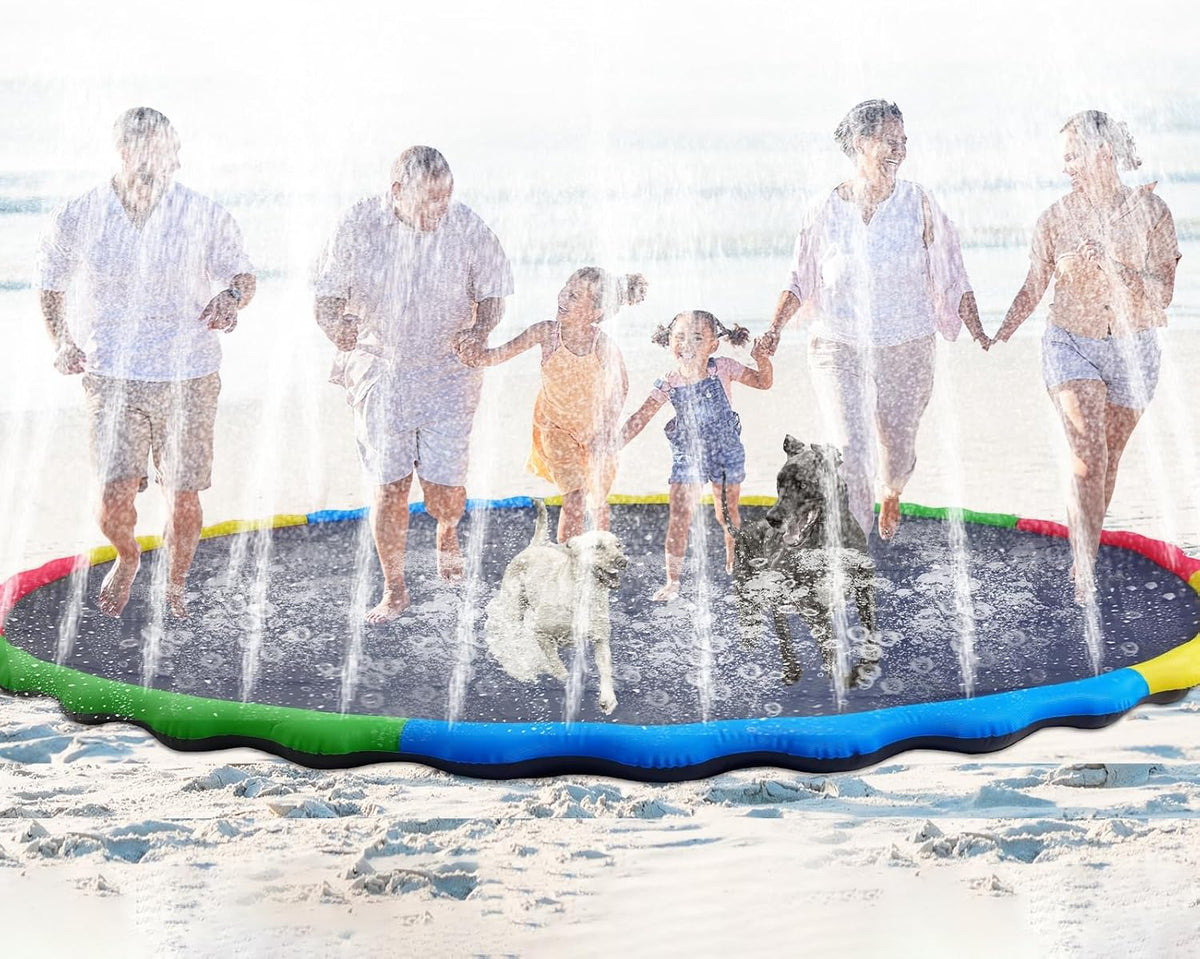 Lewtemi 15 Ft Extra Large Non Slip Splash Pad 180" for Adult and Dog Giant Outdoor Thicken Sprinkler Pool Summer Toys Fun Backyard Play Fountain Mat for Pet Dog Family(Vibrant Style)