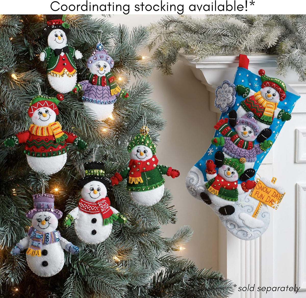 Bucilla Felt Applique 6 Piece Ornament Making Kit, Snow Much Fun, Perfect for DIY Arts and Crafts, 89492E