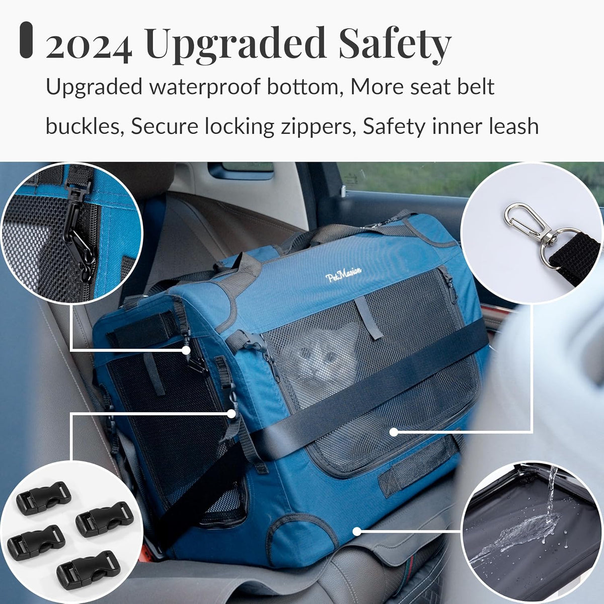 Extra Large Cat Carrier for 2 Cats, Collapsible Soft Sided Pet XL Crate for Large Mudium Big Cat 20Lbs+, Car Travel Portable Bag for Long Trips Ride 24"X16.5"X16.5"