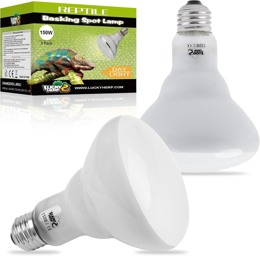 LUCKY HERP Heat Lamp Bulbs - 150W Reptile Heat Lamp 2 Pack, Daylight Basking Heat Lamp Bulbs for Reptile, UVA Heat Light Bulb for Reptiles, Amphibians, Bearded Dragons, Lizards, Turtles, Chickens