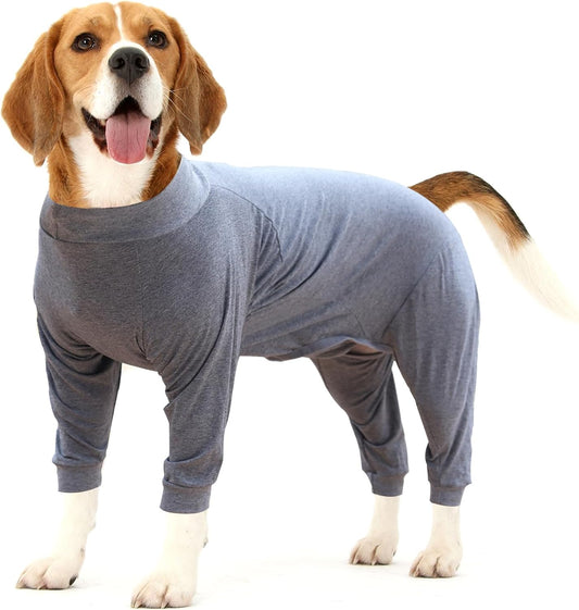 Dog Recovery Suit Abdominal Wound after Surgery Wear Prevent Licking Wounds E-Collar & Cone Alternatives Postoperative Shirt Dog Pajamas Long Sleeve Prevent Shedding (Large, Grey)