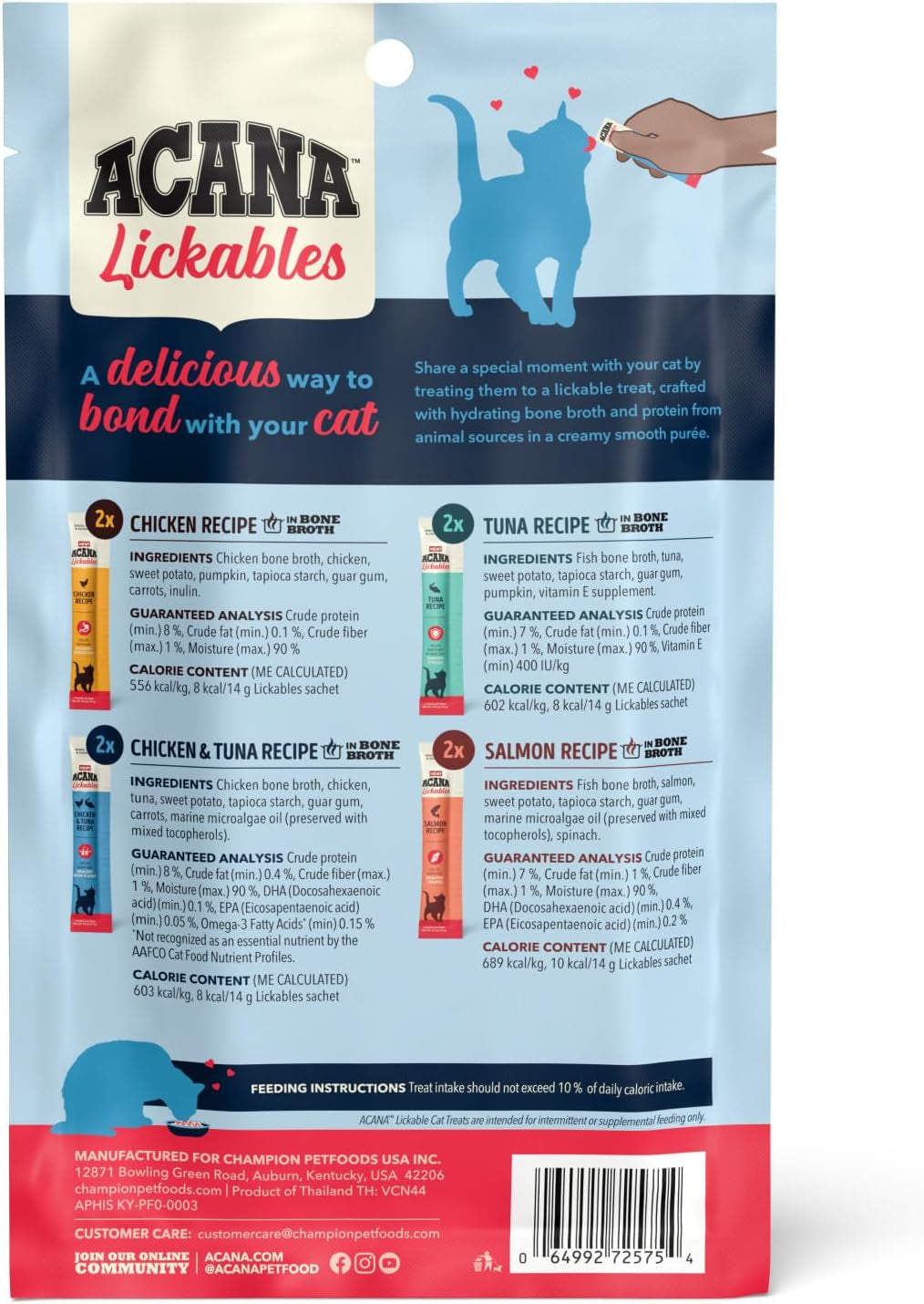 ACANA Lickables Cat Treats Variety Pack: .5Oz Tubes (8 Count, 2 of Each)