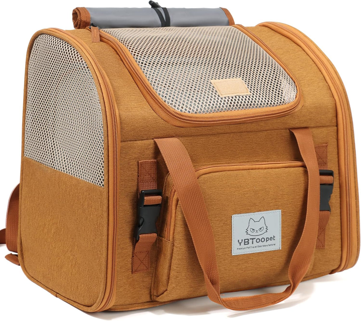Cat Backpack Expandable, Cat Carrier for Travel & Hiking, Waterproof with Breathable Mesh, Durable Oxford Cloth, Airline Approved Pet Carrier,Use for Cats and Small Dogs (Brown)