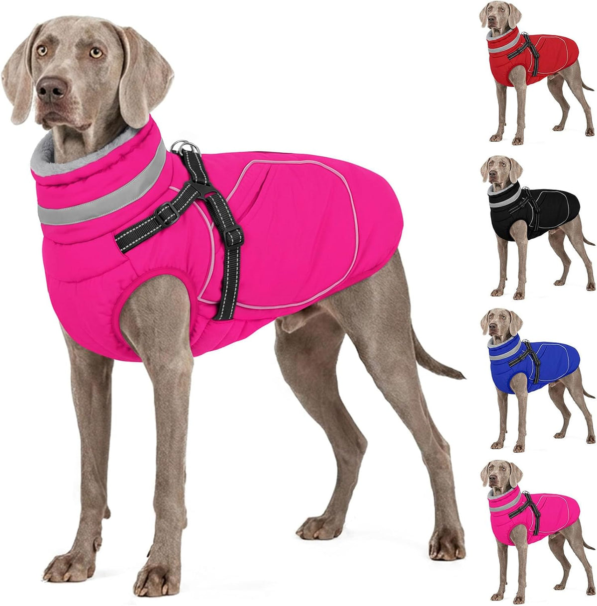Dog Winter Jacket with Harness Built in Warm Dog Coat, Rosered L