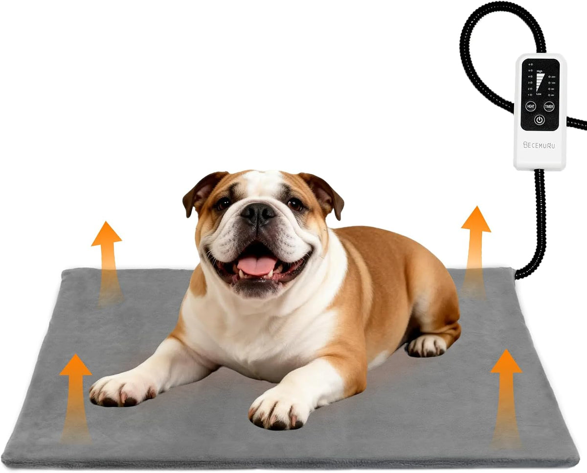 BECEMURU Pet Heating Pad for Dogs & Cats, Electric Heated Dog Bed, Gray
