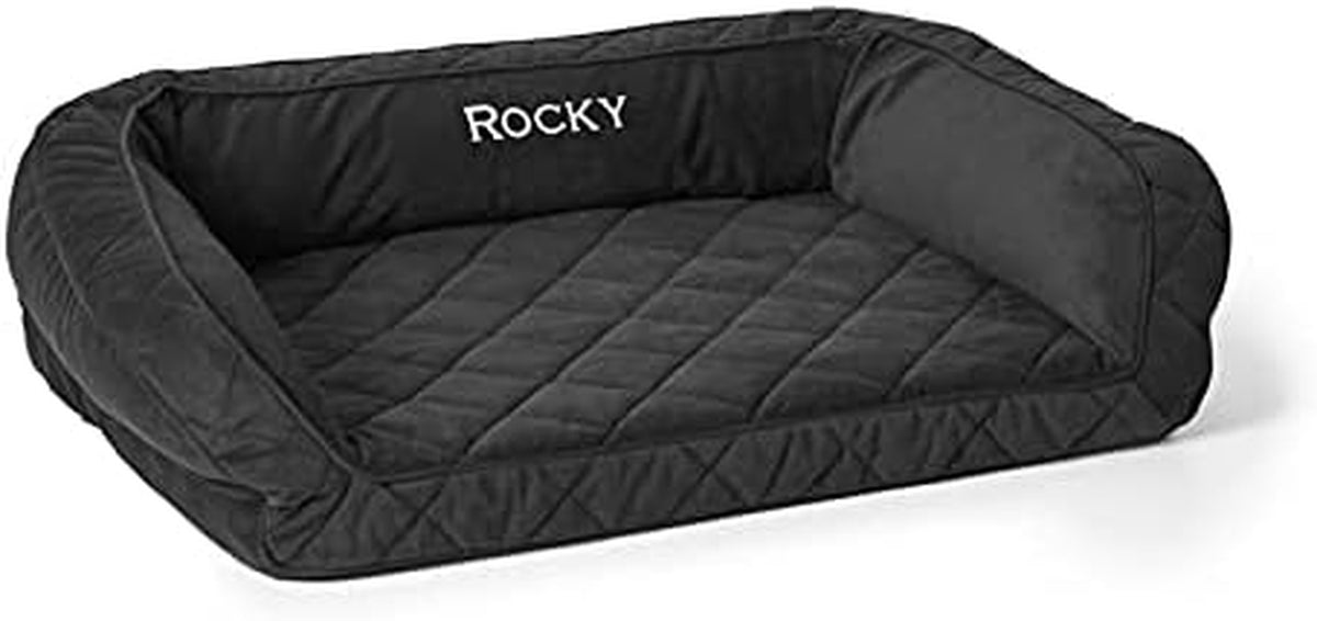 Orvis Comfortfill-Eco Couch Dog Bed – Plush Three-Sided Bolster with Comfortfill-Eco Cushion, Quilted Cover, Zip-Off & Machine Washable, Slate - Medium