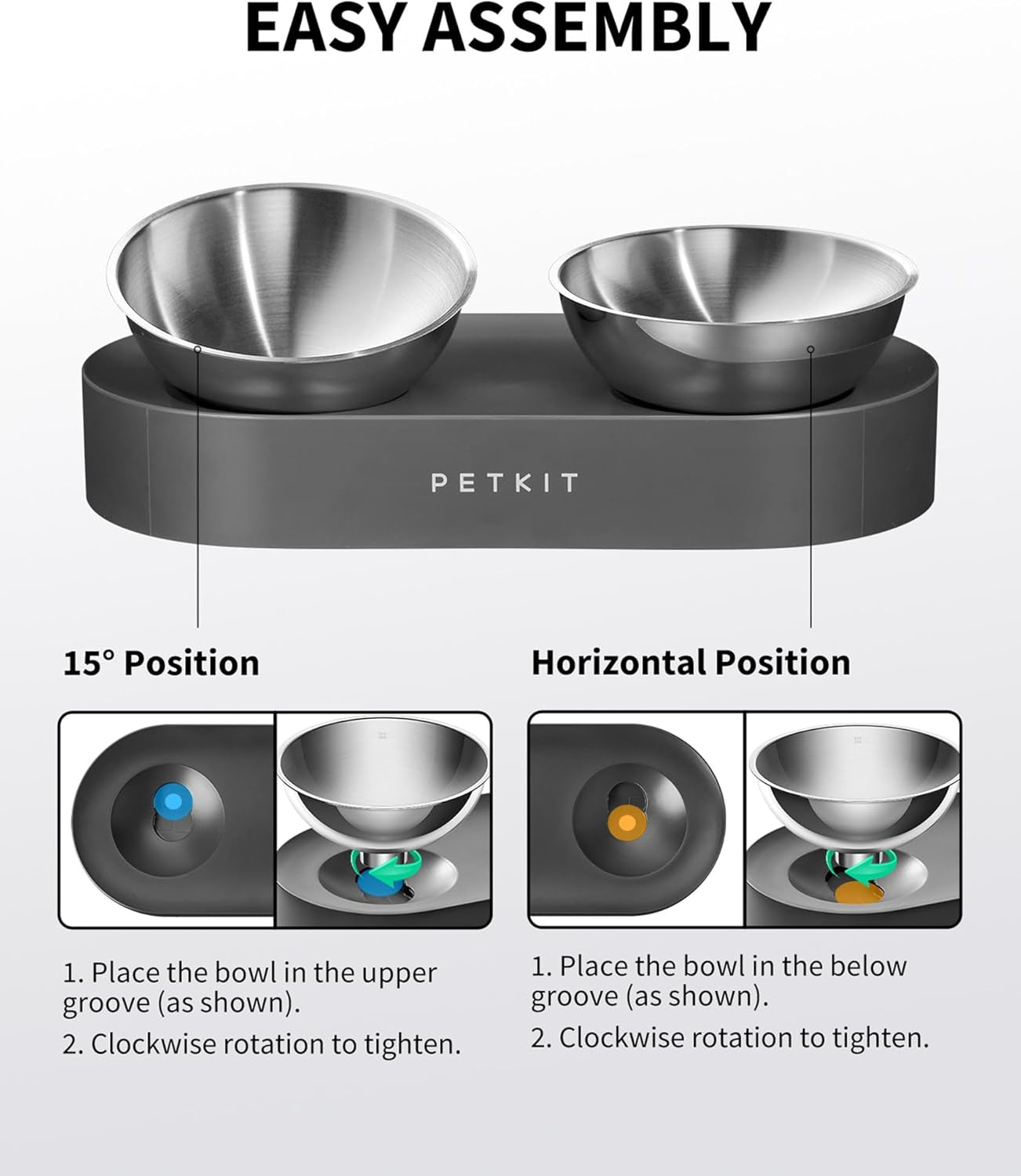 PETKIT 304 Stainless Steel Elevated Cat Bowls&Dog Bowls,Raised Cat Food and Water Bowl Set, Non-Slip, anti Vomiting 15°Tilted Cat Small Animal Plate