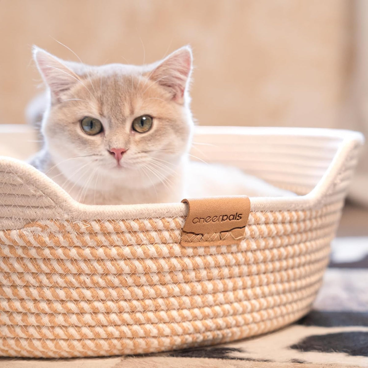 CHEERHOME PETS Handwoven Cat Basket Bed Cooling for Indoor Cat with Cushion