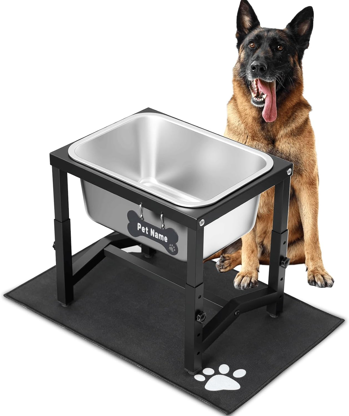 2.8 Gallon Elevated Large Dog Water Bowl, 4 Adjustable Height 10.5-15.8'' Raised Stainless Steel Bowl Stand with Anti-Slip Mat for Large Breed, Metal Dog Feeding Station for Relief Joint Pressure