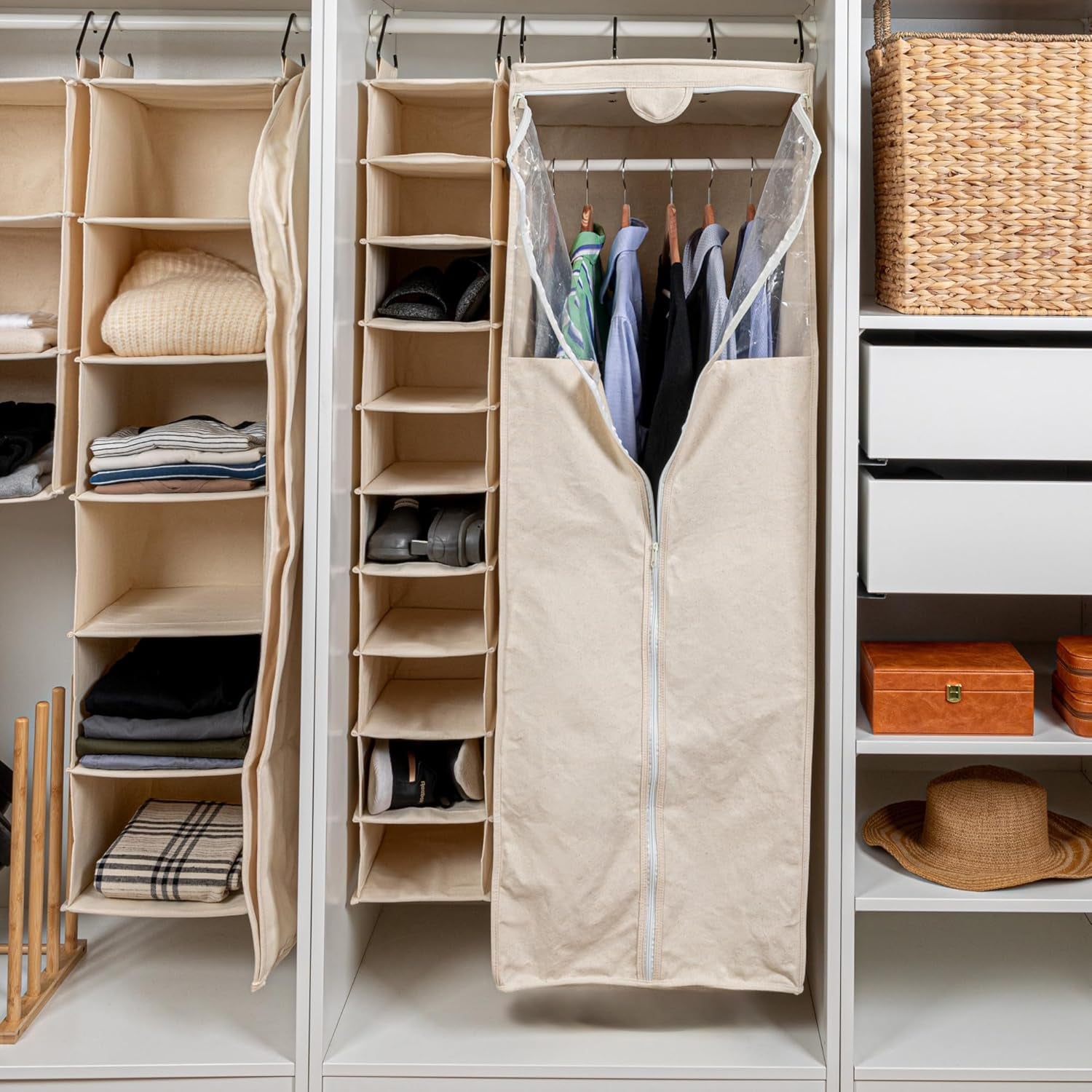 Household Essentials Cedarline Hanging Wardrobe, Heavy-Duty Cotton Canvas, Breathable, Versatile, Natural