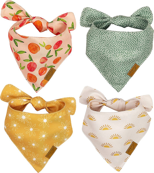 Remy+Roo Small Spring Dog Bandanas - 4 Pack Katherine Set | Premium Durable Adjustable Polyester Fabric Dog Scarfs | Patented Shape Girl Dog Bandana, Trendy Patterns, Floral Dog Bandana