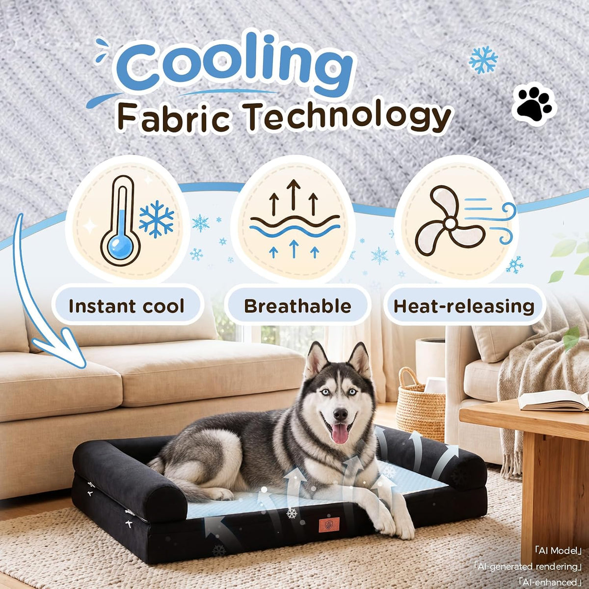 GTPLAYER Dog Bed, Egg-Crate Foam Pressure Relief with Waterproof Washable Pet Bed 43" with 2-In-1 Cooling/Warming Pad, Non-Slip Bottom, Detachable Pillows, Ideal for All Dogs