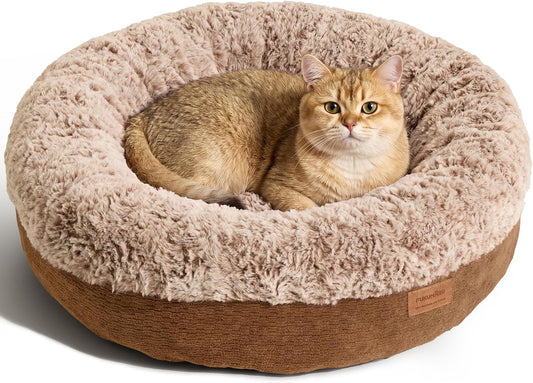 FUKUMARU Extra Thick Plush Cat Bed, Calming Donut, Anti-Anxiety & Washable