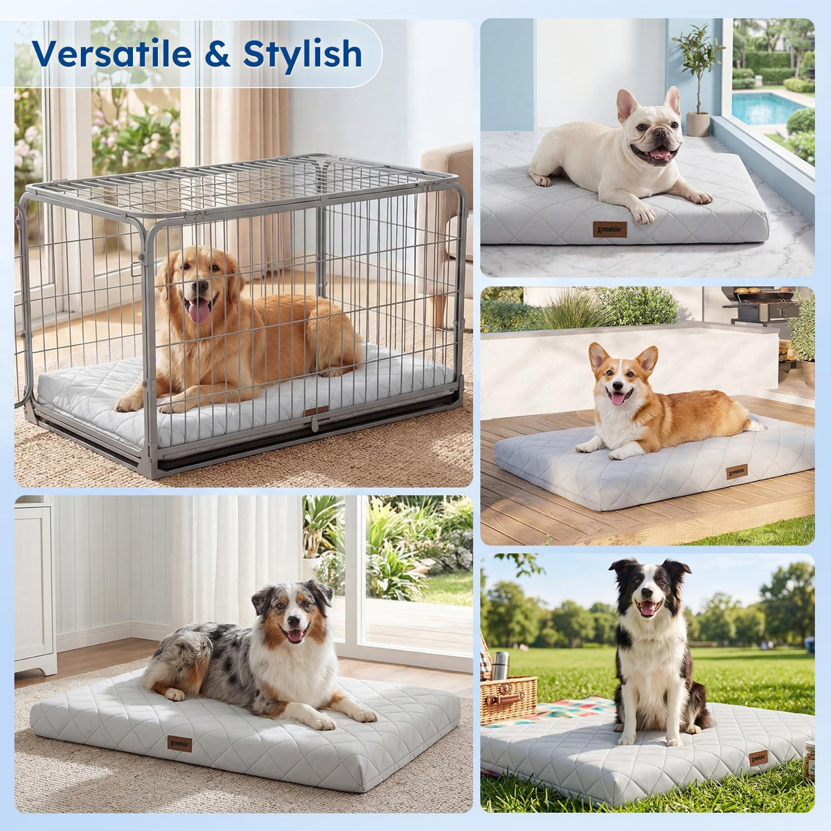 ZOMISIA Cooling Dog Bed for Crate, Q-Max>0.5 Cooling Mat with Removable Washable Cover, Orthopedic Egg Crate Foam Summer Pad for Extra Large Dogs, 41X27 Inch, Grey