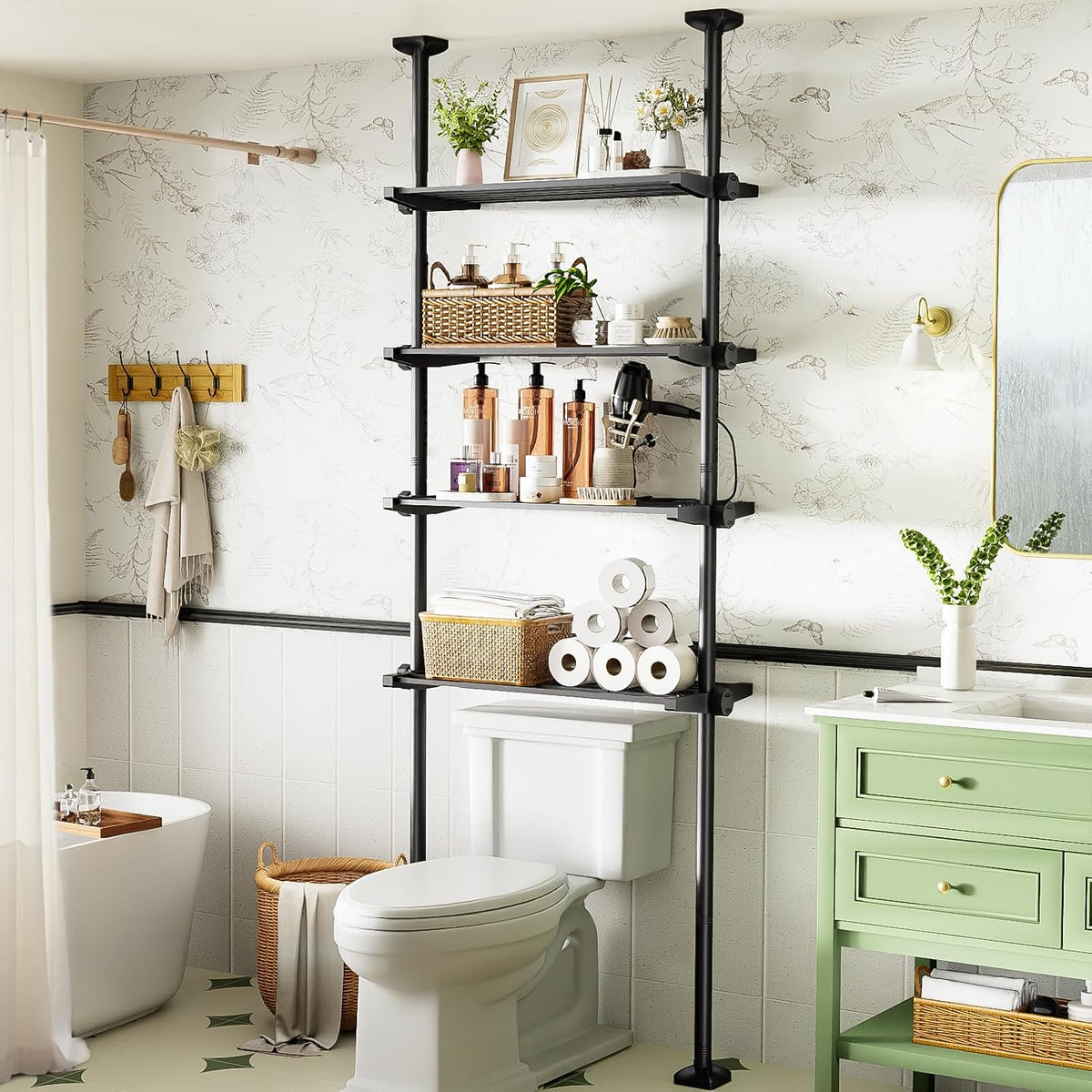 Over the Toilet Storage Shelf No Drill 4-Tier Adjustable Bathroom Organizer