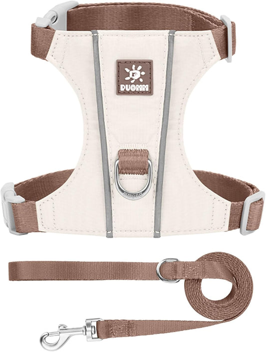 Cat Harness and Leash Set with Reflective Strips, Escape Proof Adjustable Vest, Premium Taffeta Fabric Soft Lightweight, Tear Resistant, for Kitten Small Cats Outdoor Walking (Beige, S)