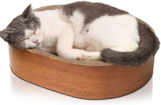 Comsaf Cat Scratcher Bed, Oval Cardboard Scratch Pad Bowl for Indoor Cats