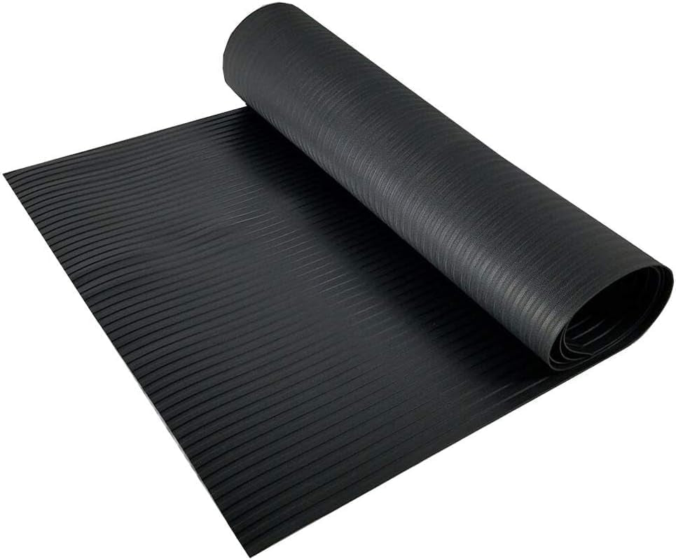 RESILIA Black Plastic Floor Runner - Embossed Wide Rib Waterproof Vinyl, Heavy Duty Protector Mat for Indoor Hardwood, Hard Floors, Garage, Entryway, Kitchen, & Outdoor Use, 15" X 48", Made in USA