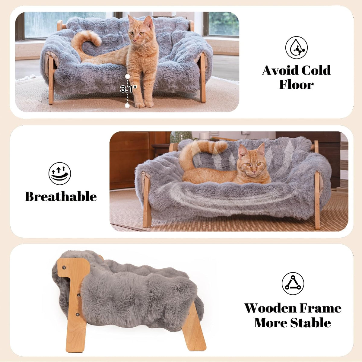 CHEERHOME PETS Elevated Cat Couch Bed Wooden Raised Kitty Sofa Lounge Chair