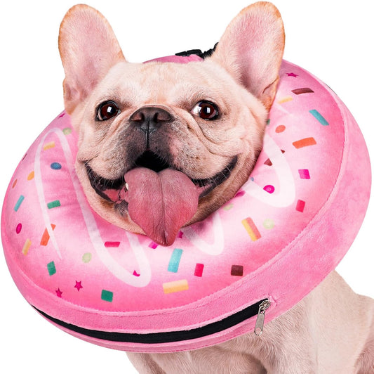 Inflatable Dog Pillow Cone Collar after Surgery, Donut Soft Neck Cone for Pug Dachshund Medium Dogs, Etc, Recovery E Collar to Stop Licking Pink