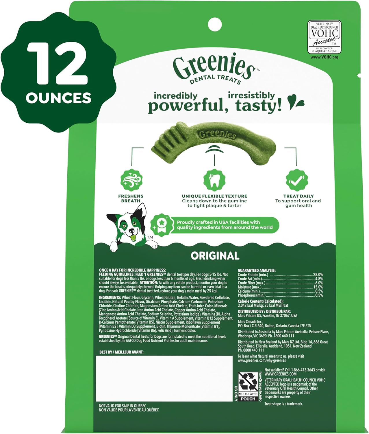 Greenies Veterinarian-Recommended Adult Natural Dental Dog Treats Teenie Size, Dog Dental Chews, Original Flavor, 12 Oz. Pack, 43 Count