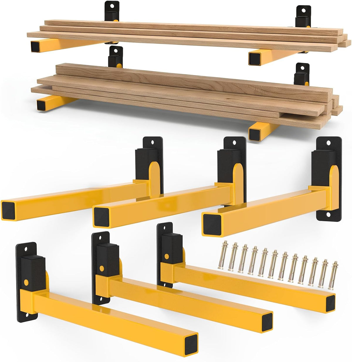 Lumber Storage Rack Heavy Duty Wall Mount Storage Shelves Sturdy Garage Shelving Freestanding Metal Firewood Rack DIY Friendly Wall Storage for Indoor & Outdoor