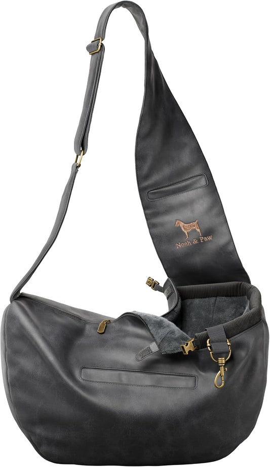 Dog Carrier Sling 5-18Lb, Cat Carrier Bag (Faux Leather, Zipper)