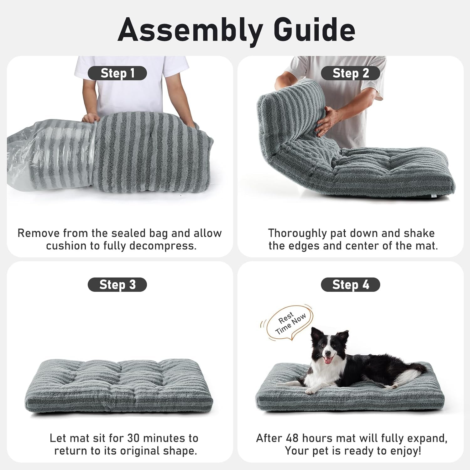 FURTIME Washable Dog Bed Large Sized Dogs, Deluxe Dog Crate Beds Comfy Fluffy Kennel Pad Anti-Slip Pet Sleeping Mat, Machine Washable Dogs Pillow, 35"X23"X3.5", Gray