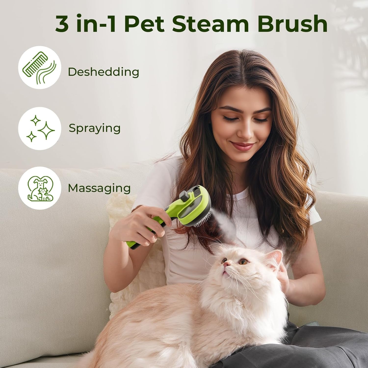 Pecute Self-Cleaning Steam Dog Cat Brush for Heavy Shedding/Long Coats | Gentle, Undercoat Removal & Smoothing, Shedding Control, for Water-Anxious Pets, 2 Cool Mist Modes, XL Tank