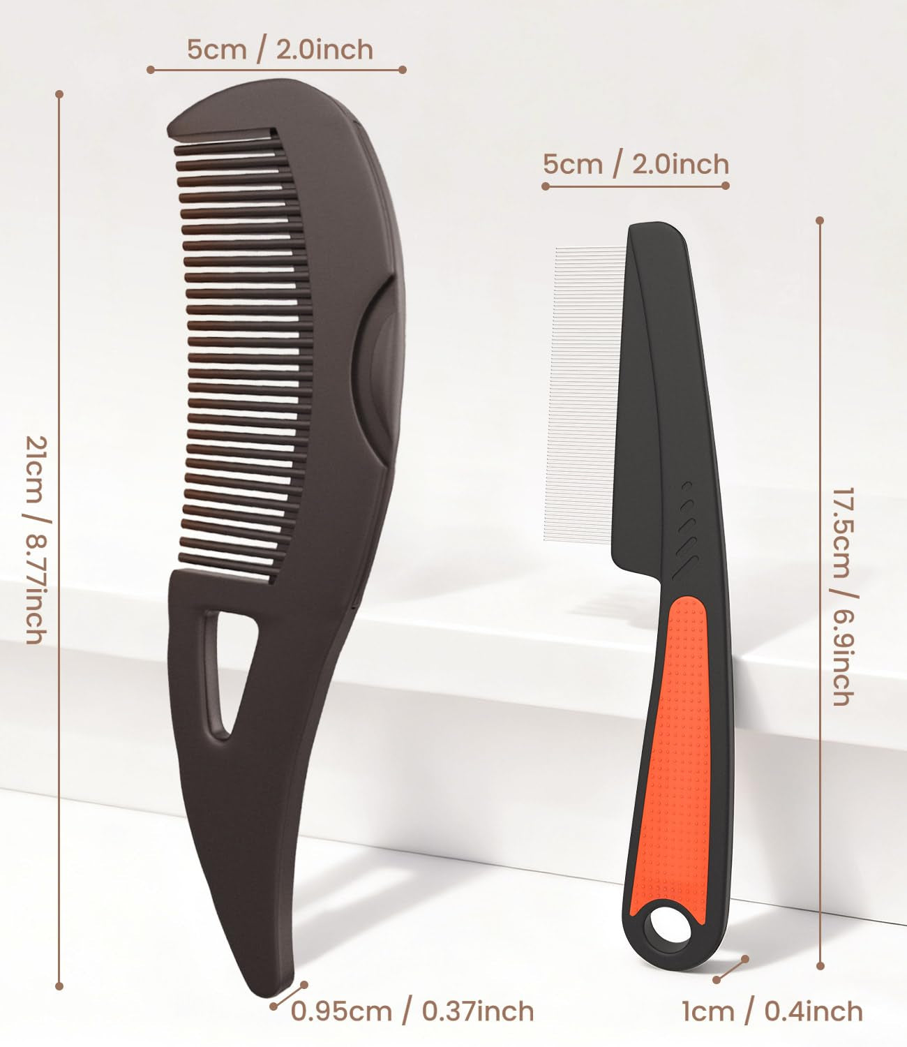 Dandruff Comb Removal 2PC Hollow Fine Tooth Scalp Detox Hair Care Tool | Build up Flake Lice Comb, 0.5 & 2Mm Stainless Steel Teeth, Self Cleaning, Button Release, Scalp Massage Handle, Women Men Kid