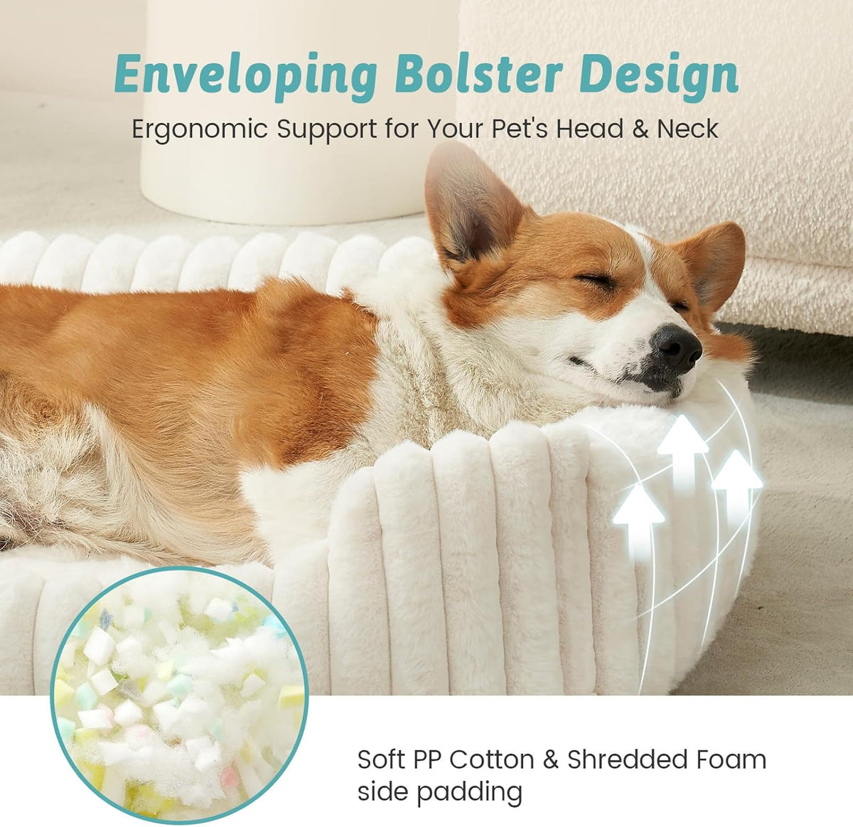 Orthopedic Dog Bed for Small Dogs & Cats - Washable Rectangle Pet Bed with Anti-Slip Bottom, Soft Calming Cat & Puppy Bed for Indoor Pets (25"X21"X6", Cream)