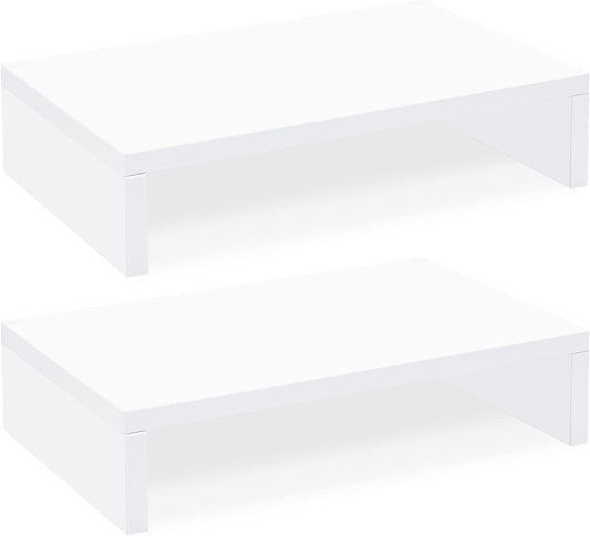 TEAMIX 2 Pack White Monitor Stand Riser, 14.2L Inch Wood Small Desk Stand
