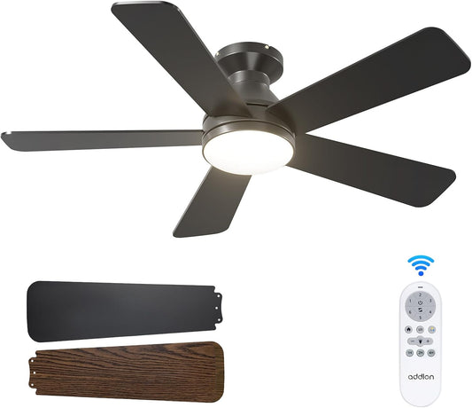 Addlon 42 Inch Black Low Profile Ceiling Fans with Lights and Remote