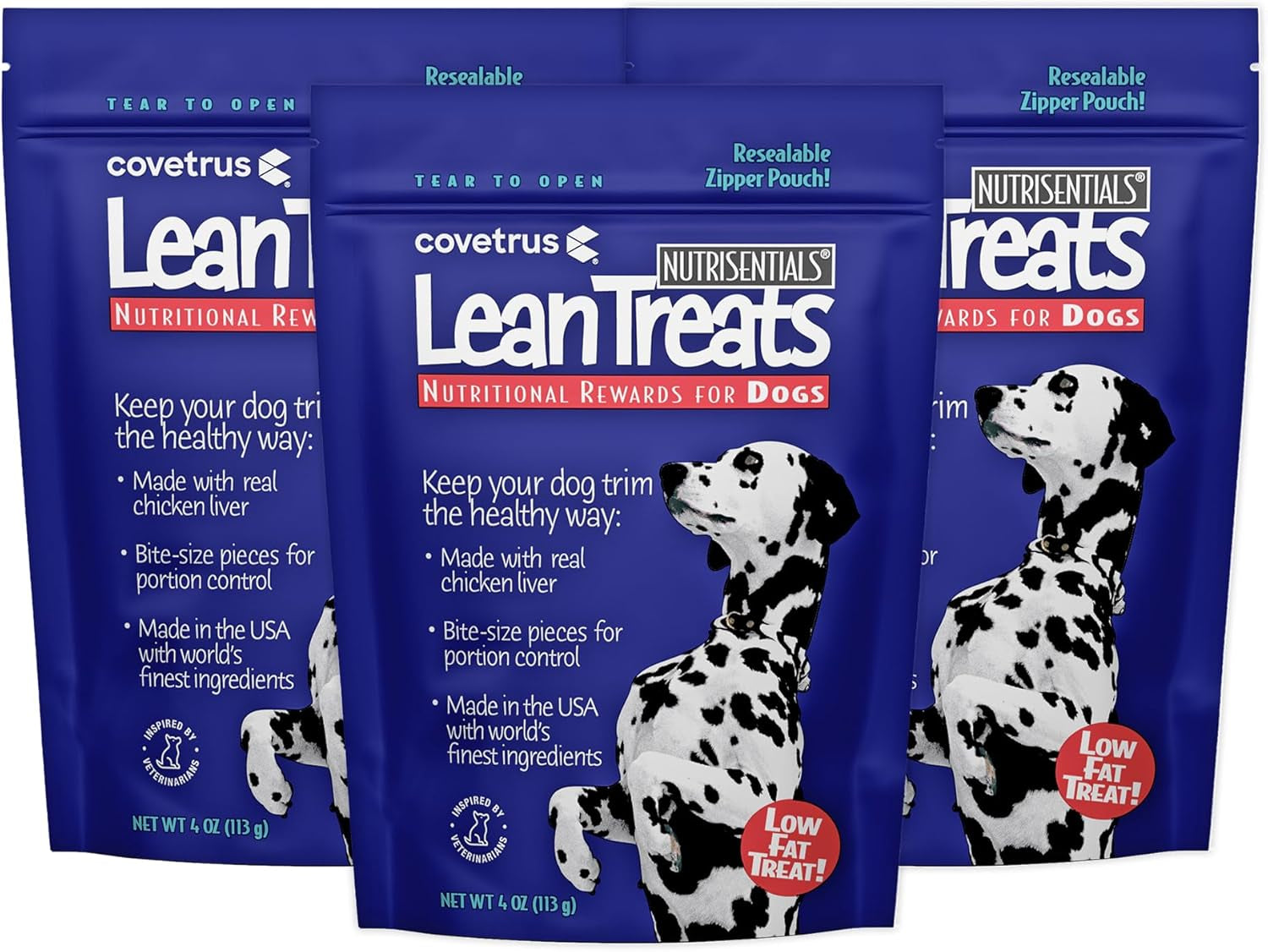 Covetrus Nutrisential Lean Treats for Dogs - Small, Medium & Large Dogs (K9) - Nutritional Low Fat, Bite-Size - Soft Chicken Flavor - Chicken Flavor - 3 Pack - 4Oz