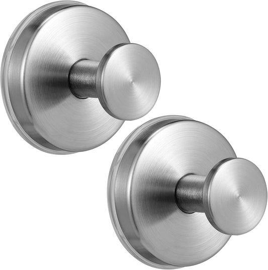 Large Suction Cup Hooks, Heavy Duty 15Lb Holds Towel & Robe, No-Drill Shower Bathroom Hooks for Tile Wall Glass Mirror, Mounts on Smooth Non-Porous Surfaces (2 Pack, Brushed Nickel)