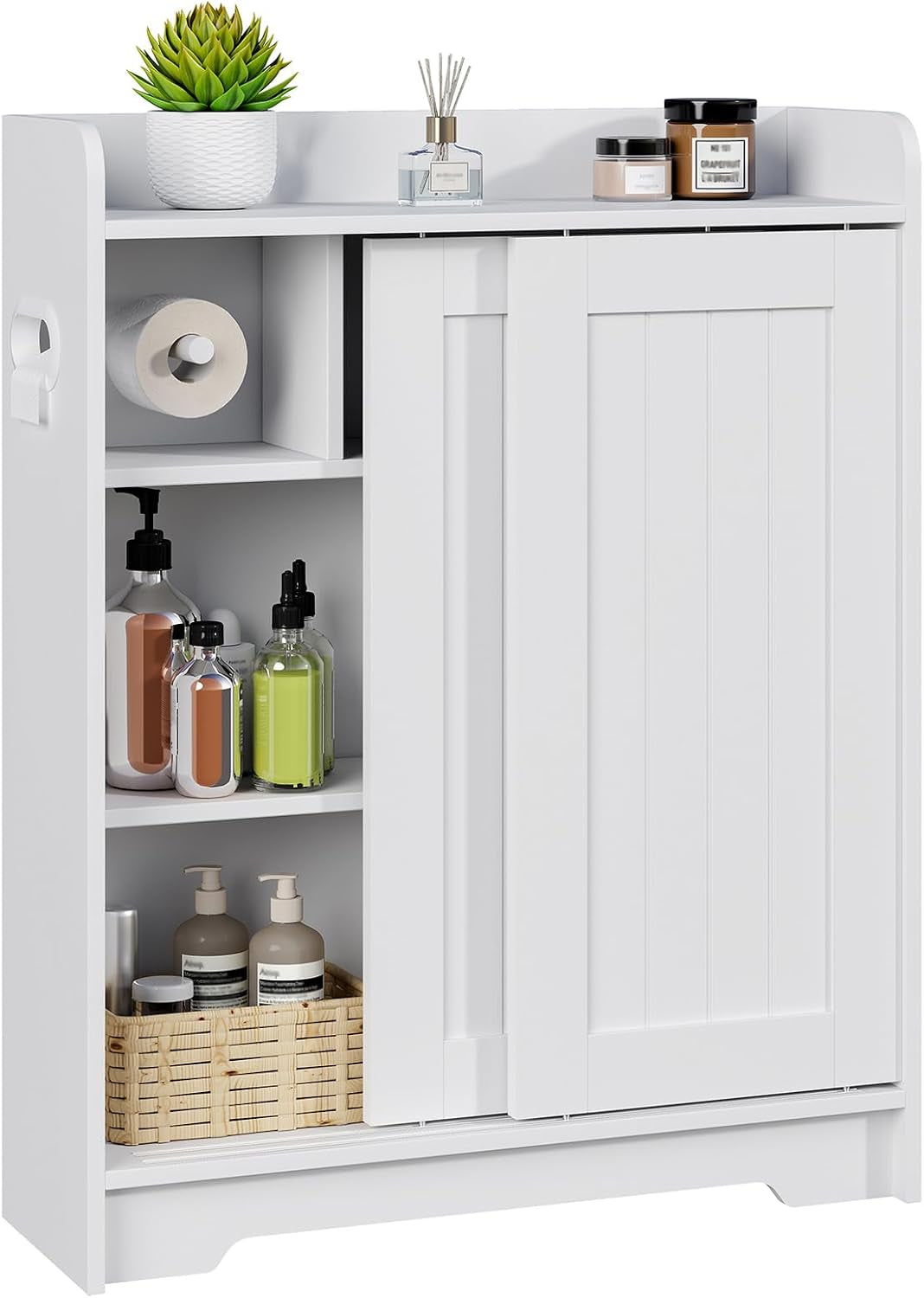 Bathroom Floor Cabinets,Storage Cabinet with Sliding Door,White