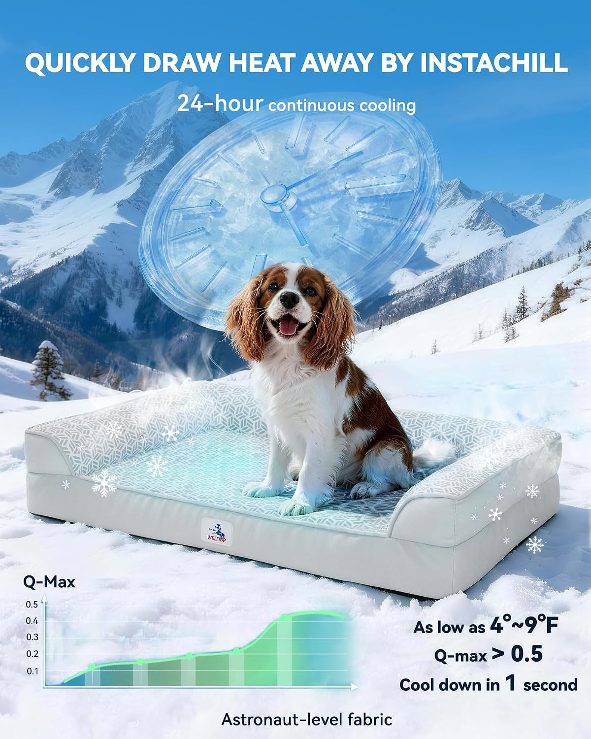 Cooling Dog Bed with PCM, Instant Chill Pet Sofa for Large, Indoor Outdoor
