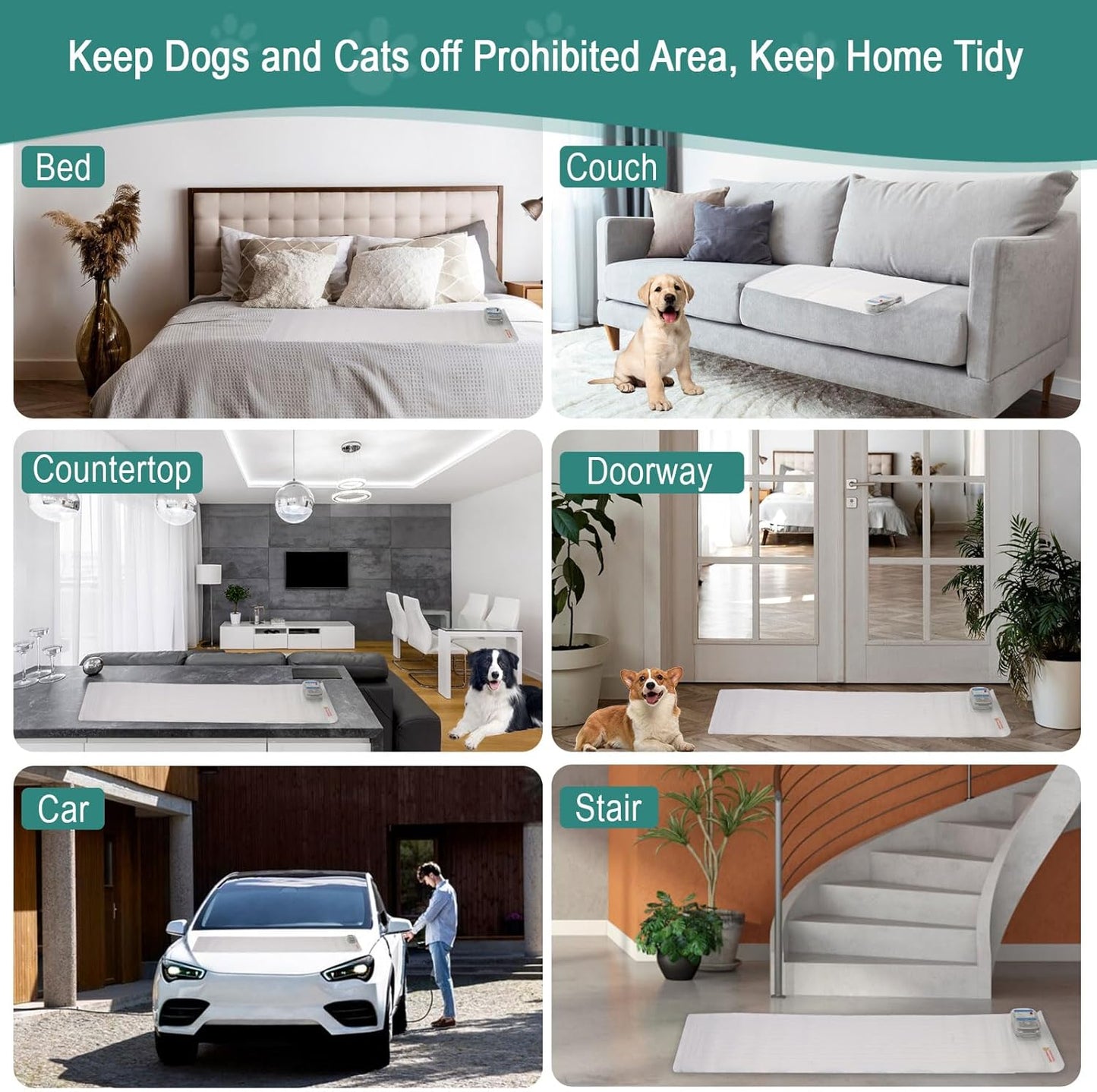 SEERWAY Scat Pet Shock Mat Indoor, Safe Shock Training Pads for Dogs and Cats, Electric Repellent Mat Keeps Pets off Couch, Sofa, Counter Top, 3 Training Modes, 60"X12" Rectangular, Battery Operated