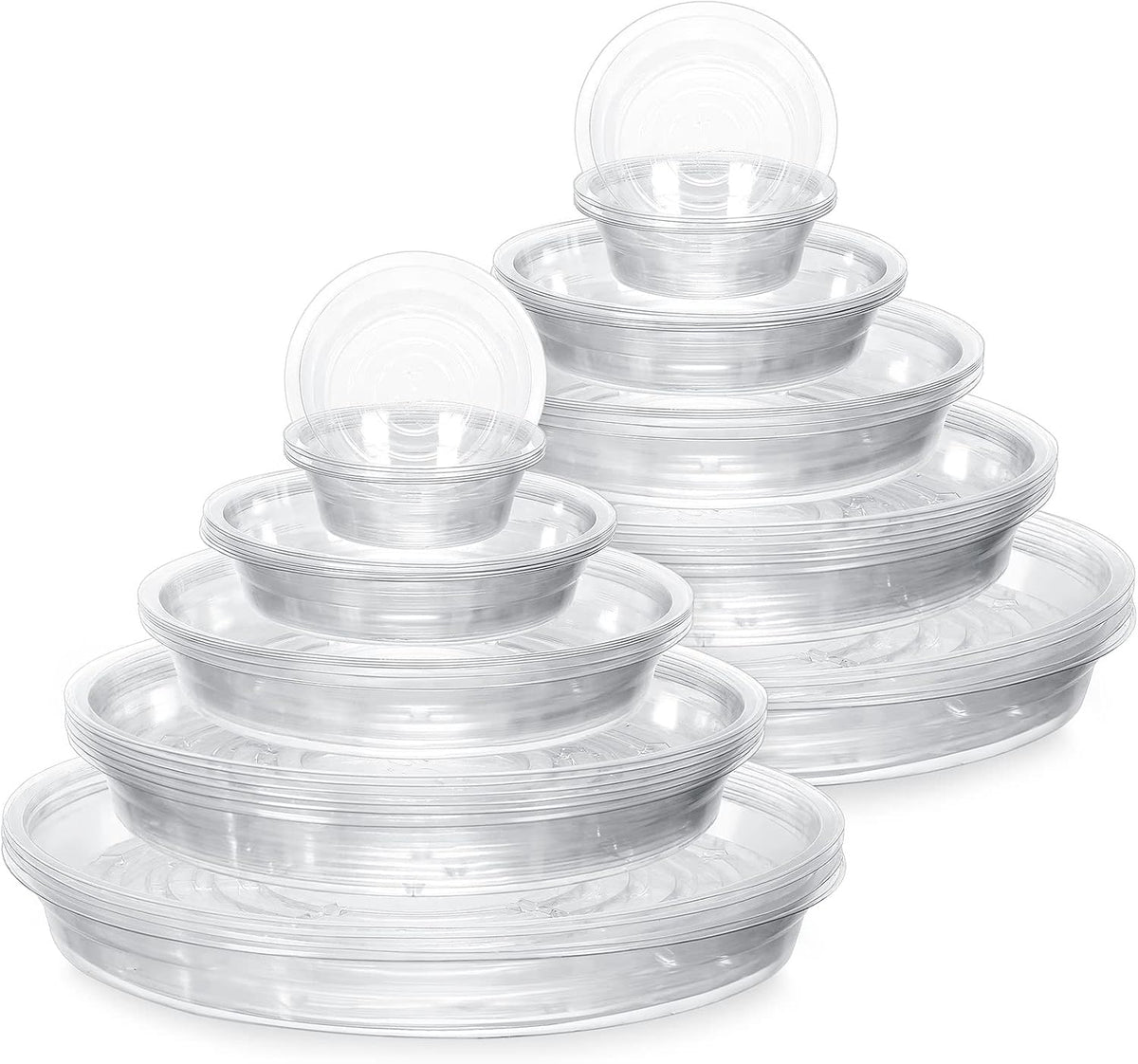 Marsui 50 Pack 4/6/8/10/12 Inch Plant Saucer Clear Plastic Plant Trays