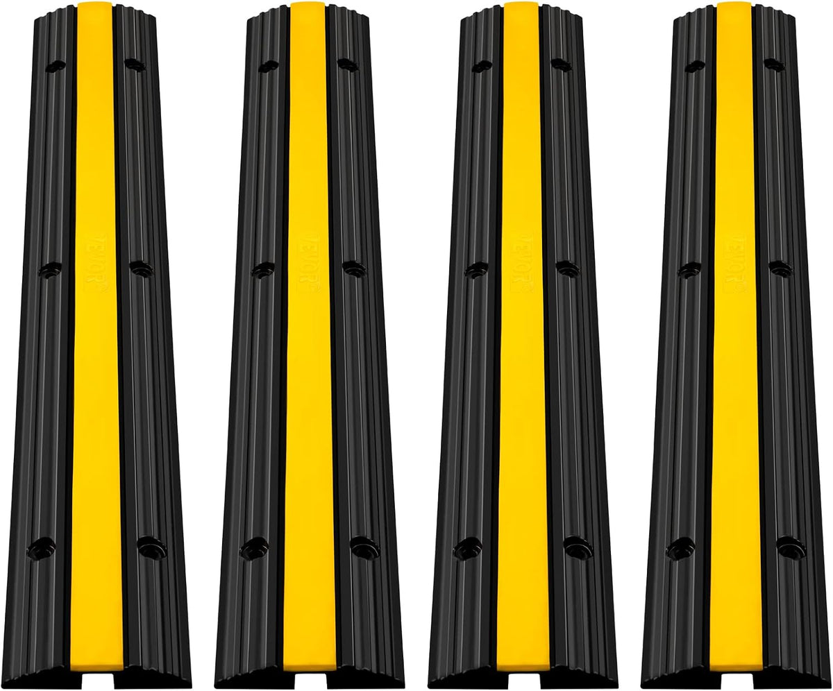 Happybuy 4 Pack of 1-Channel Rubber Cable Protector Ramps Heavy Duty 18000Lbs Load Capacity Cable Wire Cord Cover Ramp Speed Bump Driveway Hose Cable Ramp Protective Cover