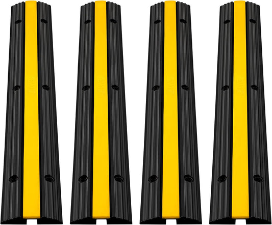 Happybuy 4 Pack of 1-Channel Rubber Cable Protector Ramps Heavy Duty 18000Lbs Load Capacity Cable Wire Cord Cover Ramp Speed Bump Driveway Hose Cable Ramp Protective Cover