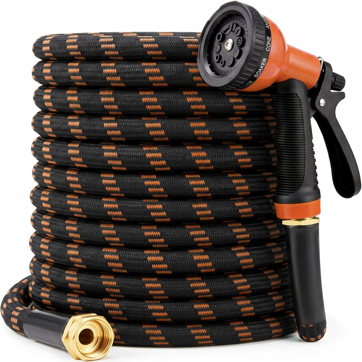 Garden Hose 50 Ft, 2026 Upgraded Kink Free Flexible Water Hose 50Ft with 10 Pattern Spray Nozzle, Leak-Proof, Portable, Ultra Lightweight & Durable Garden Hose for Yard, Lawn, Outdoor (Black & Orange)